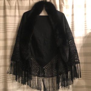 Genuine fox fur embroidered cape
